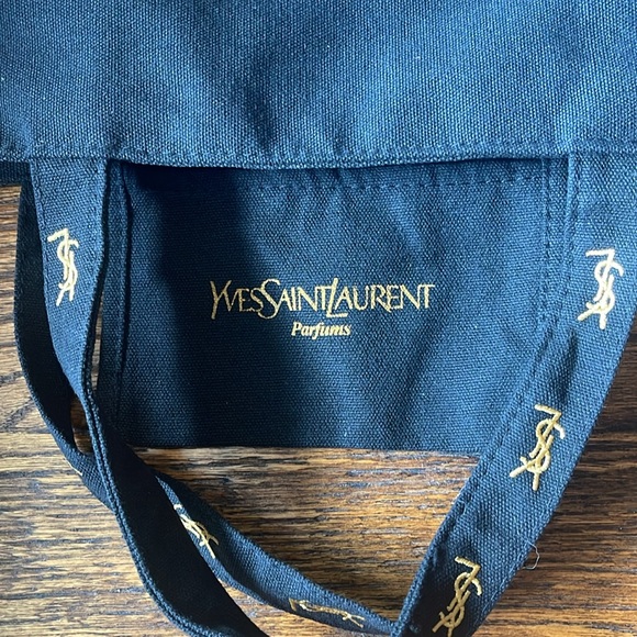 YVES SAINT LAURENT YSL Beauty Logo Tote Black Canvas with pink inside - Picture 6 of 8